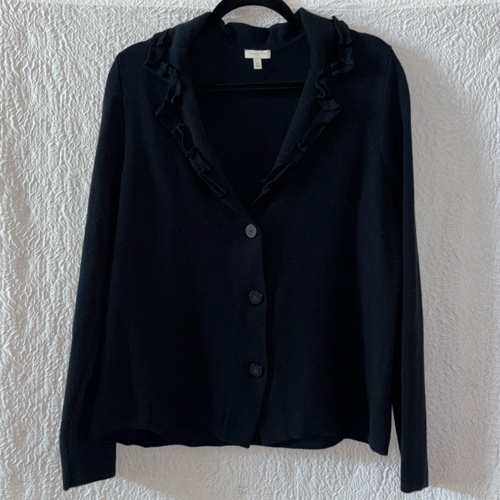 Talbots Ruffle Collar Button Front Long Sleeve Ca… - image 1